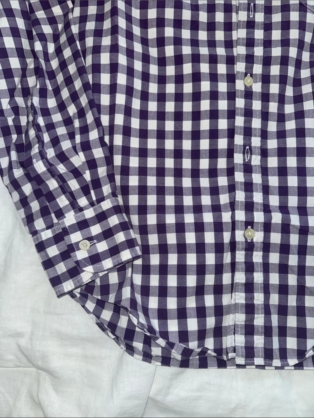 J. Crew Men's Purple and White Gingham Button-Down Shirt